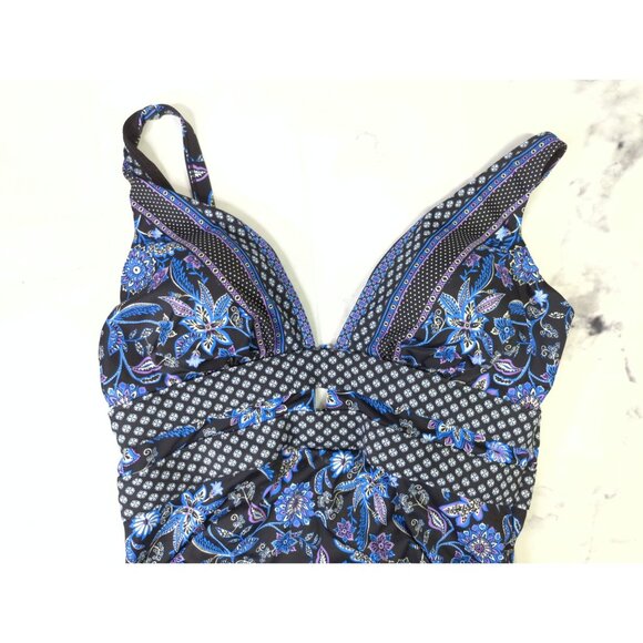 Swimsuits For All Womens Plus 20 Plunge One Piece Swimsuit Black Blue Swimwear - Picture 2 of 9